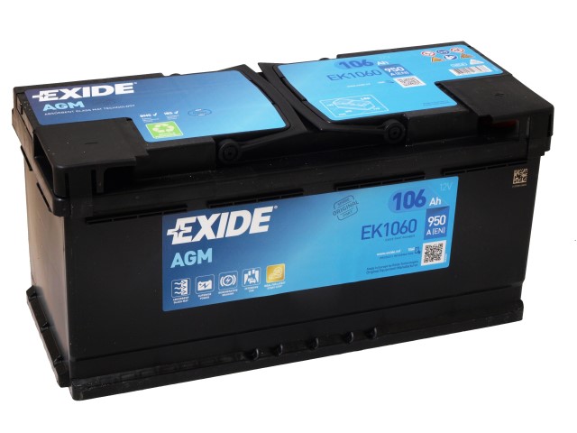 Akumulators EXIDE START-STOP AGM EK1060 12V 106Ah 950A(EN) 392x175x190 0/1